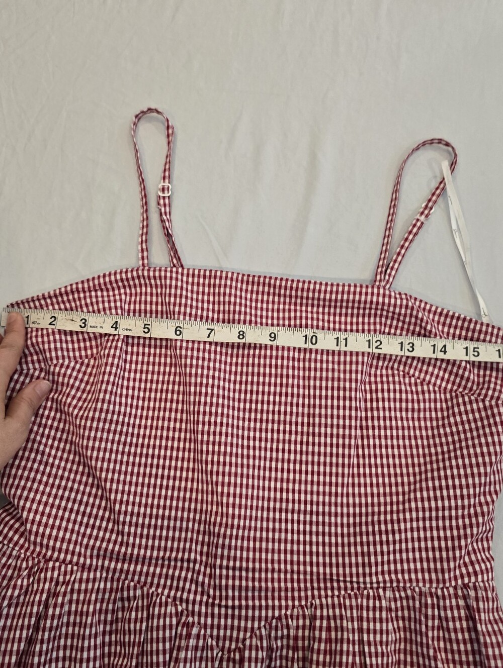Japna Women’s Medium Red Gingham SunDress Smocked Bodice Long Skirt Pockets - Picture 10 of 13